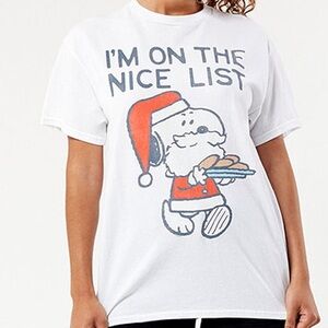 Junk Food Snoopy I’m on the Nice List T-Shirt, White, Size: Large